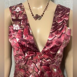 JUST CAVALI Scalloped Animal Print Sleeveless Deep V-neck Sheath Dress~42EU/8US